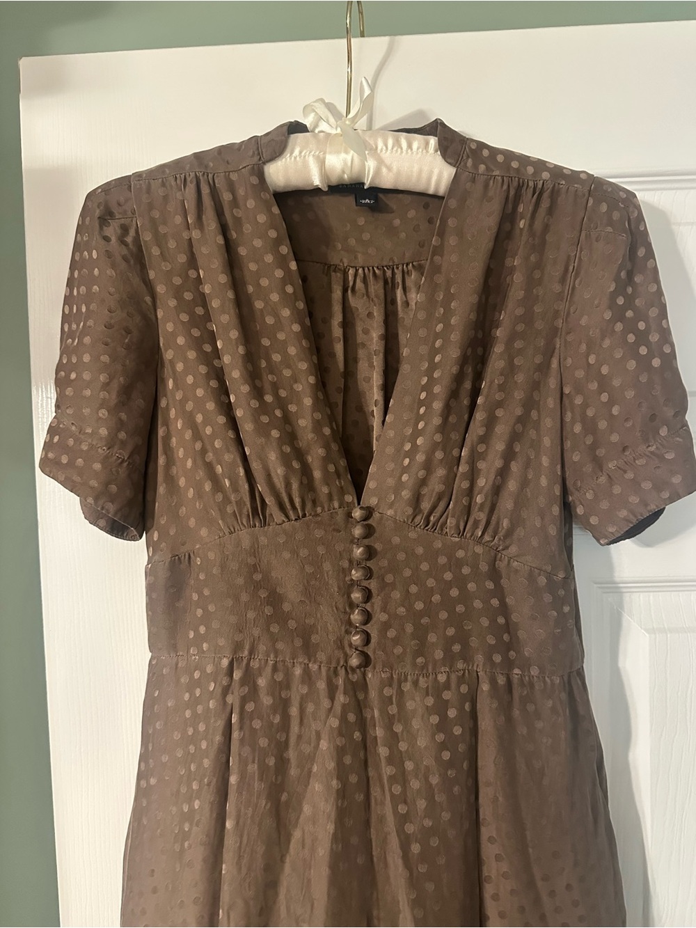 Banana Republic Silk Jacquard Brown Polka Dot Dress